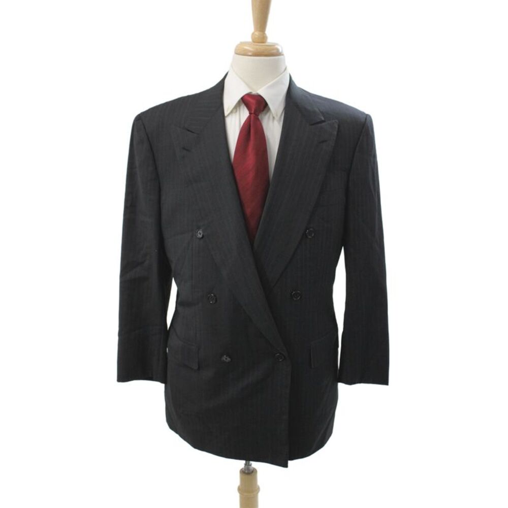 Brioni Mens 2 Piece Suit Jacket Gray Striped Wool Button Business Size 52